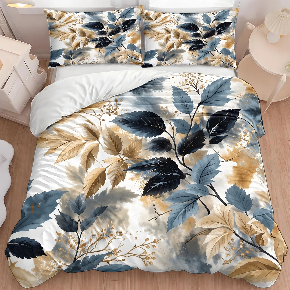 High Luxury Skincare - 3Pc Luxurious Ink Blue Leaf Pattern