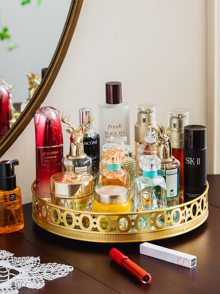 High Luxury Skincare - Light luxury mirror brass rotatable storage