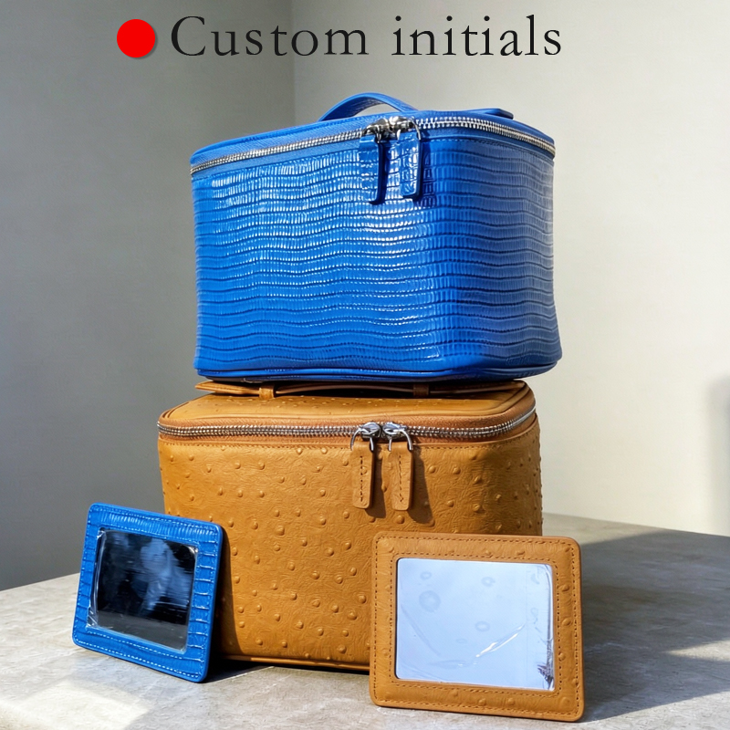 Luxury Skincare Packaging Wholesale - Customize Initials Cowhide Ostrich Pattern Makeup